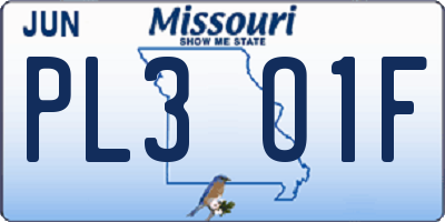 MO license plate PL3O1F