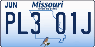 MO license plate PL3O1J