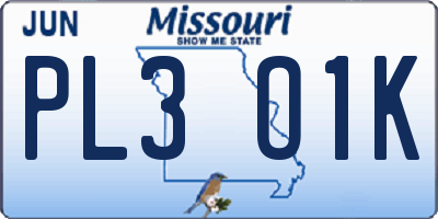 MO license plate PL3O1K