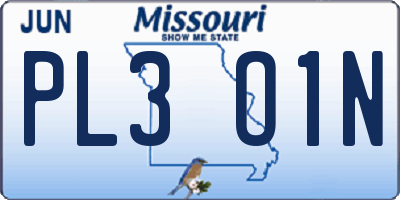 MO license plate PL3O1N