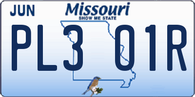 MO license plate PL3O1R