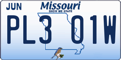 MO license plate PL3O1W