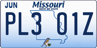 MO license plate PL3O1Z