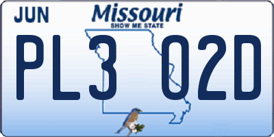 MO license plate PL3O2D