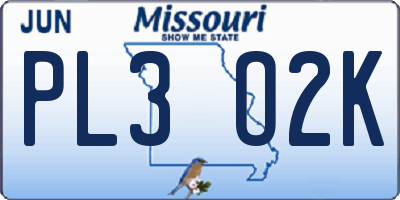 MO license plate PL3O2K