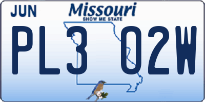 MO license plate PL3O2W