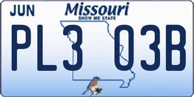 MO license plate PL3O3B