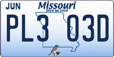 MO license plate PL3O3D