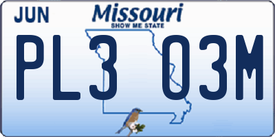 MO license plate PL3O3M