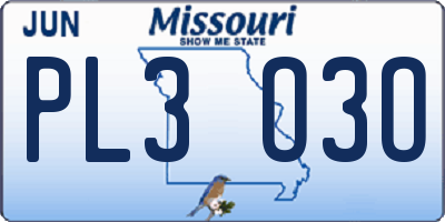MO license plate PL3O3O