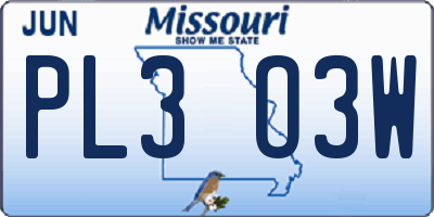 MO license plate PL3O3W
