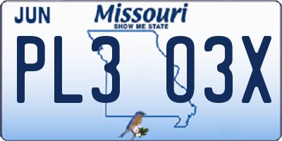 MO license plate PL3O3X