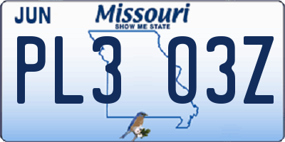 MO license plate PL3O3Z