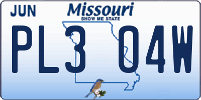 MO license plate PL3O4W