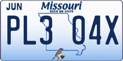 MO license plate PL3O4X