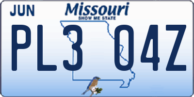 MO license plate PL3O4Z