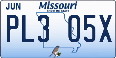 MO license plate PL3O5X