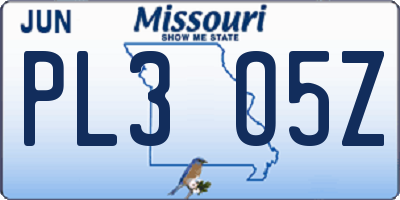 MO license plate PL3O5Z