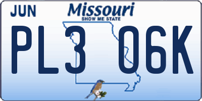 MO license plate PL3O6K