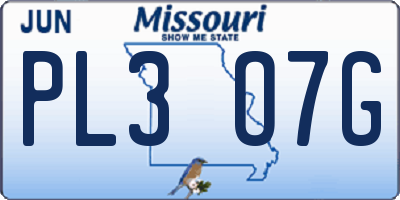 MO license plate PL3O7G