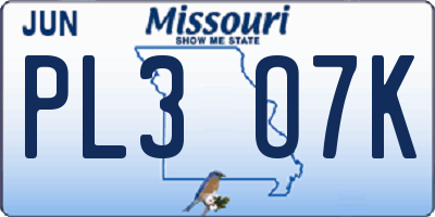 MO license plate PL3O7K