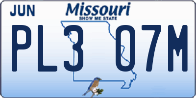 MO license plate PL3O7M