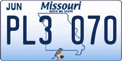 MO license plate PL3O7O