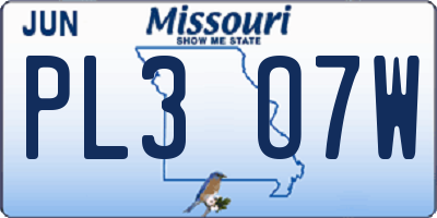MO license plate PL3O7W