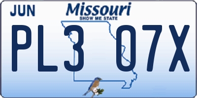 MO license plate PL3O7X