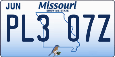 MO license plate PL3O7Z