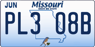 MO license plate PL3O8B