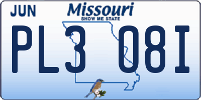 MO license plate PL3O8I