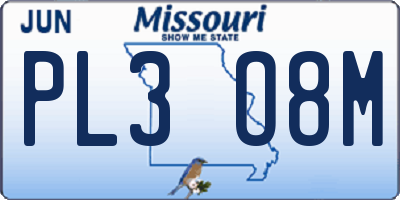 MO license plate PL3O8M