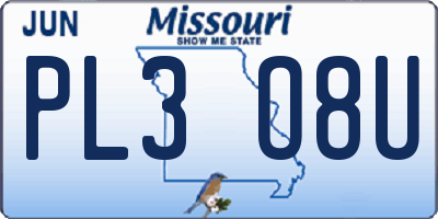 MO license plate PL3O8U