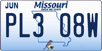 MO license plate PL3O8W