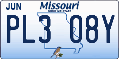MO license plate PL3O8Y