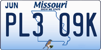 MO license plate PL3O9K