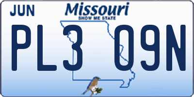 MO license plate PL3O9N