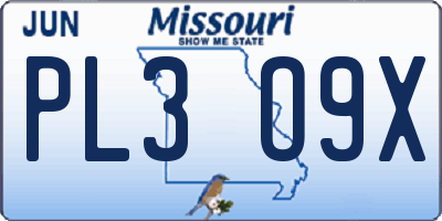 MO license plate PL3O9X