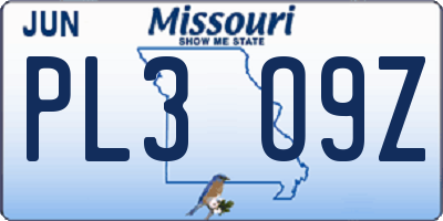 MO license plate PL3O9Z