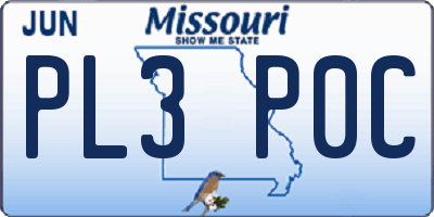 MO license plate PL3P0C