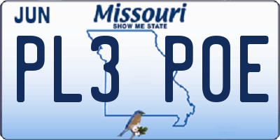 MO license plate PL3P0E