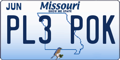 MO license plate PL3P0K