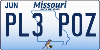 MO license plate PL3P0Z
