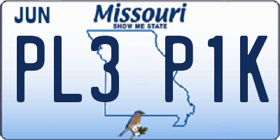 MO license plate PL3P1K
