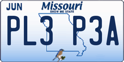 MO license plate PL3P3A