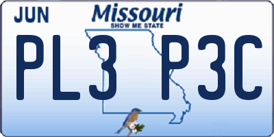 MO license plate PL3P3C
