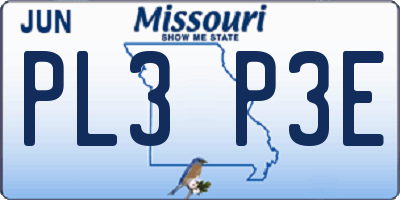 MO license plate PL3P3E