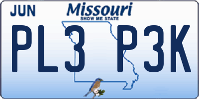 MO license plate PL3P3K