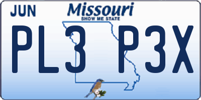 MO license plate PL3P3X